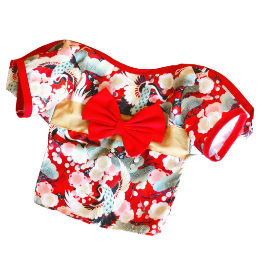 Japanese Kimono Pet Coat – Crane & Cherry Blossom Jacket for Dogs & Cats