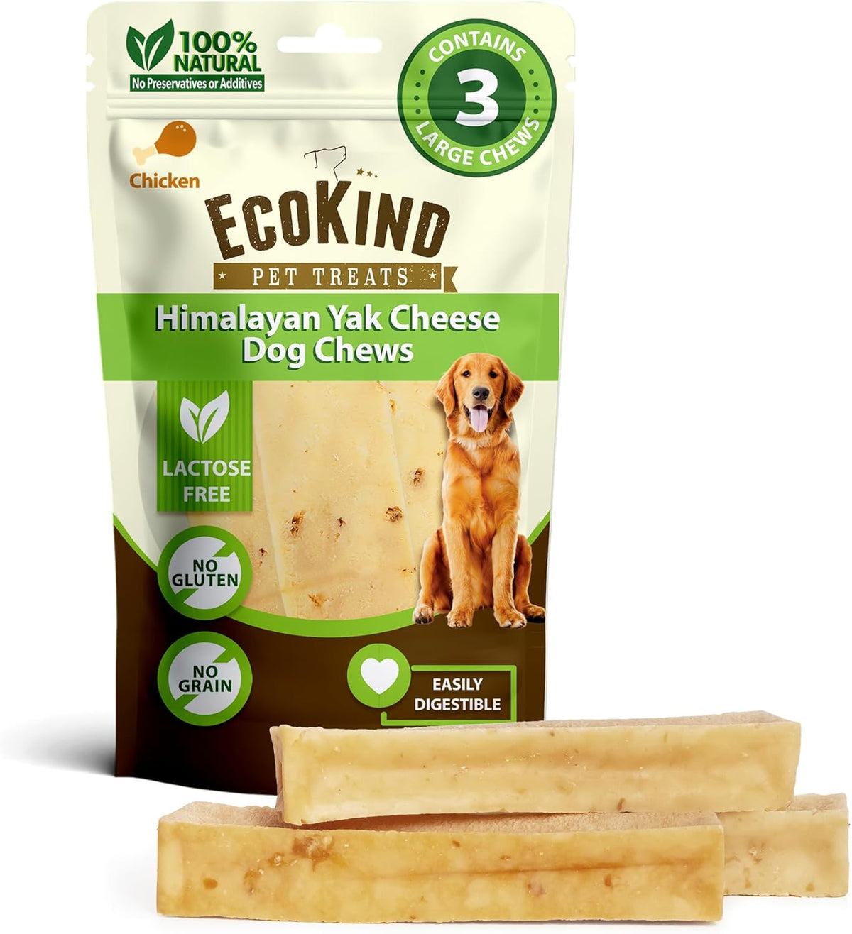 Chicken Flavor Gold Yak Chews for Large Dogs (1 lb to 5lb Bags)