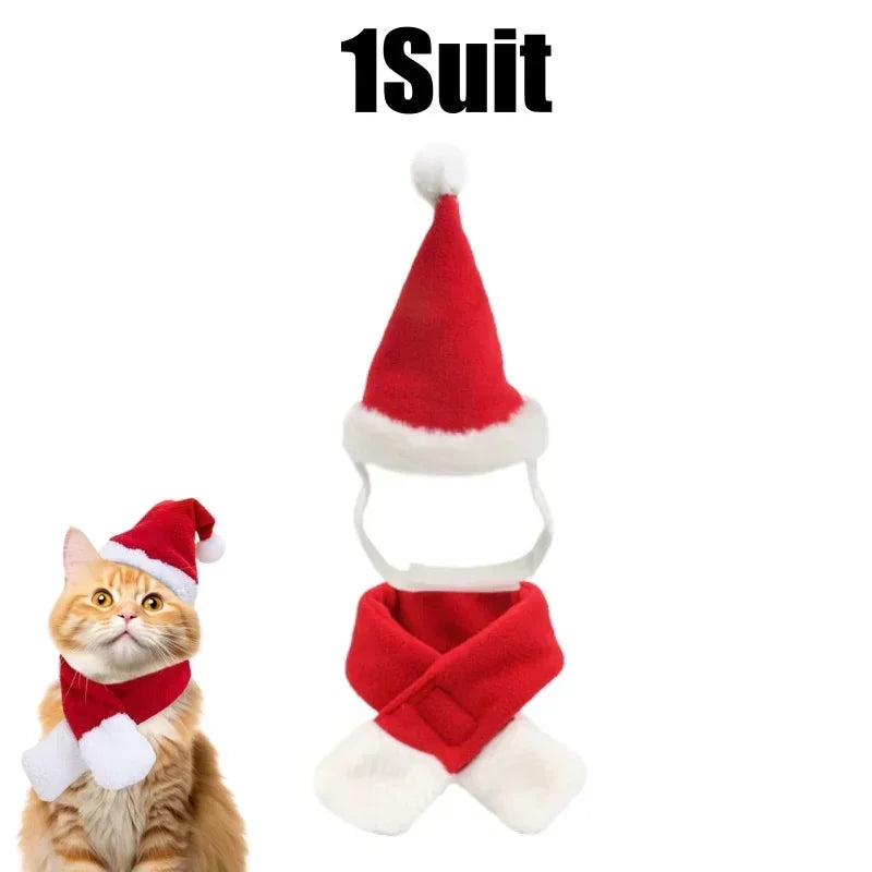 Christmas Pet Outfit for Dogs and Cats Soft Santa Hat and Scarf Costume Ideal for Christmas Photos and Party Events