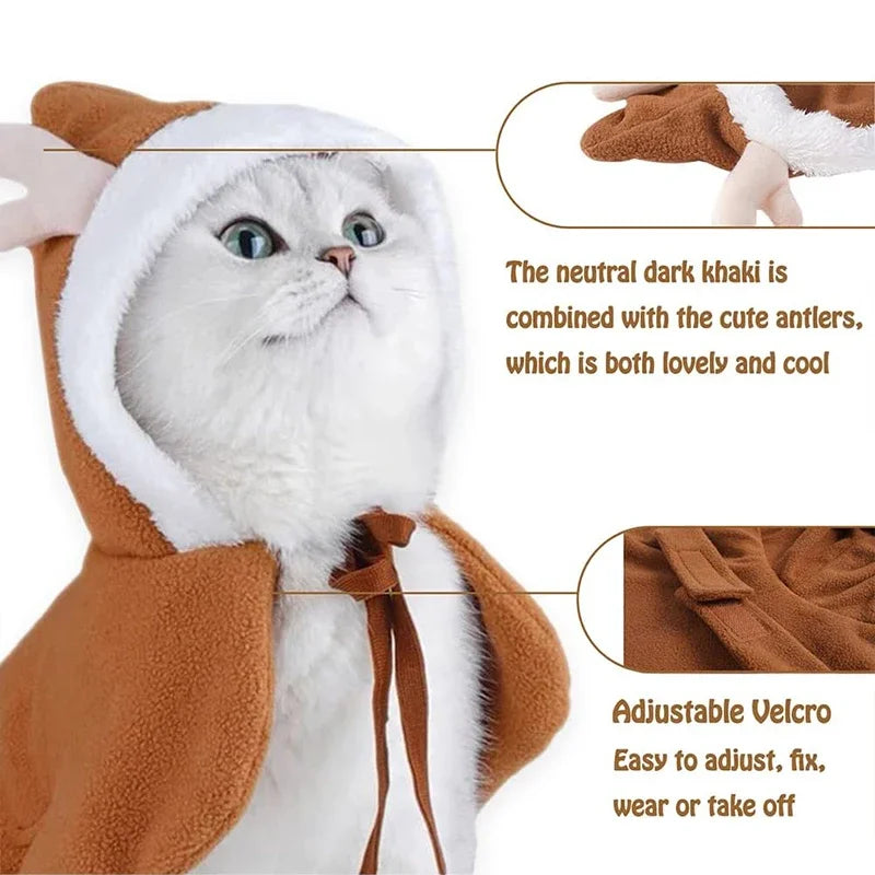 New Funny Cat Christmas Costume Santa Cosplay Pet Christmas Cape Dress Up Clothes Warm Red Scarf Cloak with Hat Pet Accessories