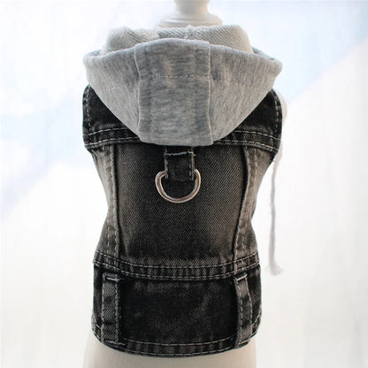 Denim Pet Clothes for Small Dogs Puppy Jeans Hoodie with Gray Cap Blue Denim Chihuahua Jacket 2026 New Designer Cowboy Shirt