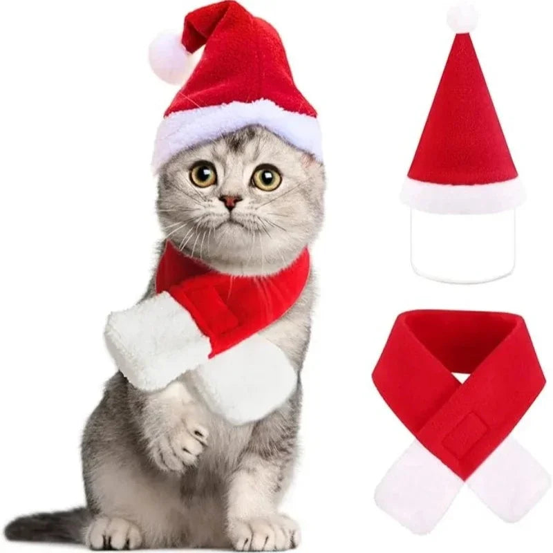 Christmas Pet Outfit for Dogs and Cats Soft Santa Hat and Scarf Costume Ideal for Christmas Photos and Party Events