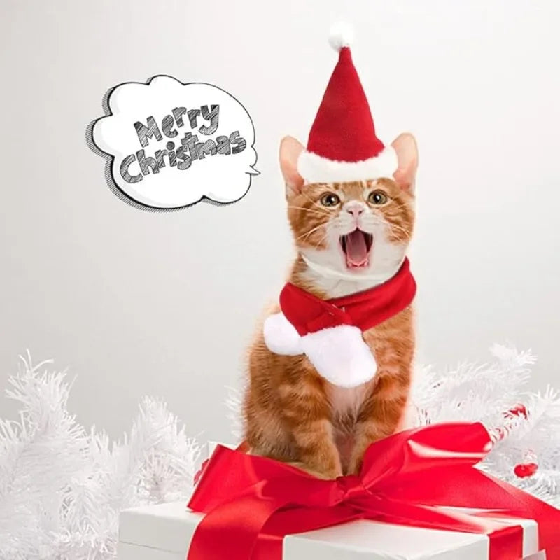 Christmas Pet Outfit for Dogs and Cats Soft Santa Hat and Scarf Costume Ideal for Christmas Photos and Party Events