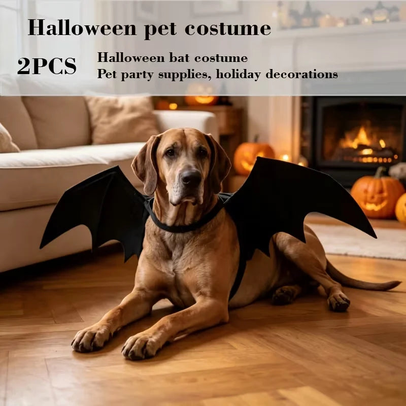 2pcs Halloween Bat Costume Set Cute Pet Festive Accessories Bat Wings With Collar Leash For Cats And Dogs