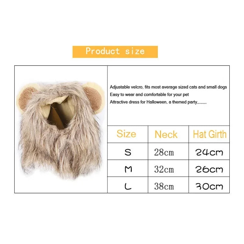 New Cute Funny Pets Clothes Cap Cute Cat Wig Lion Mane Costume Cosplay Kitten Dog Hat with Ears Fancy Party Supplies  halloween
