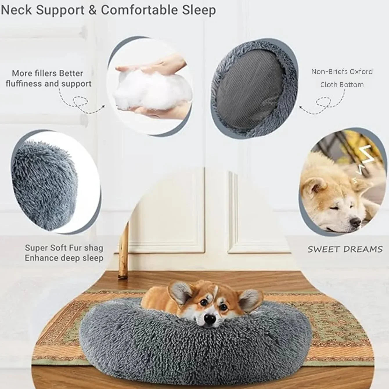 Super Soft Round Pet Bed | 6 Sizes for Large, Medium & Small Dogs and Cats