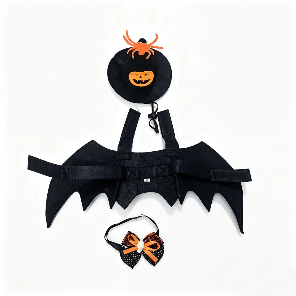 3 PCS Halloween Pet Costume Accessories,Witch Hat,Bat Wing Harness,Skull Bow Tie,Halloween Decors Dress Up for Cat Small Dog