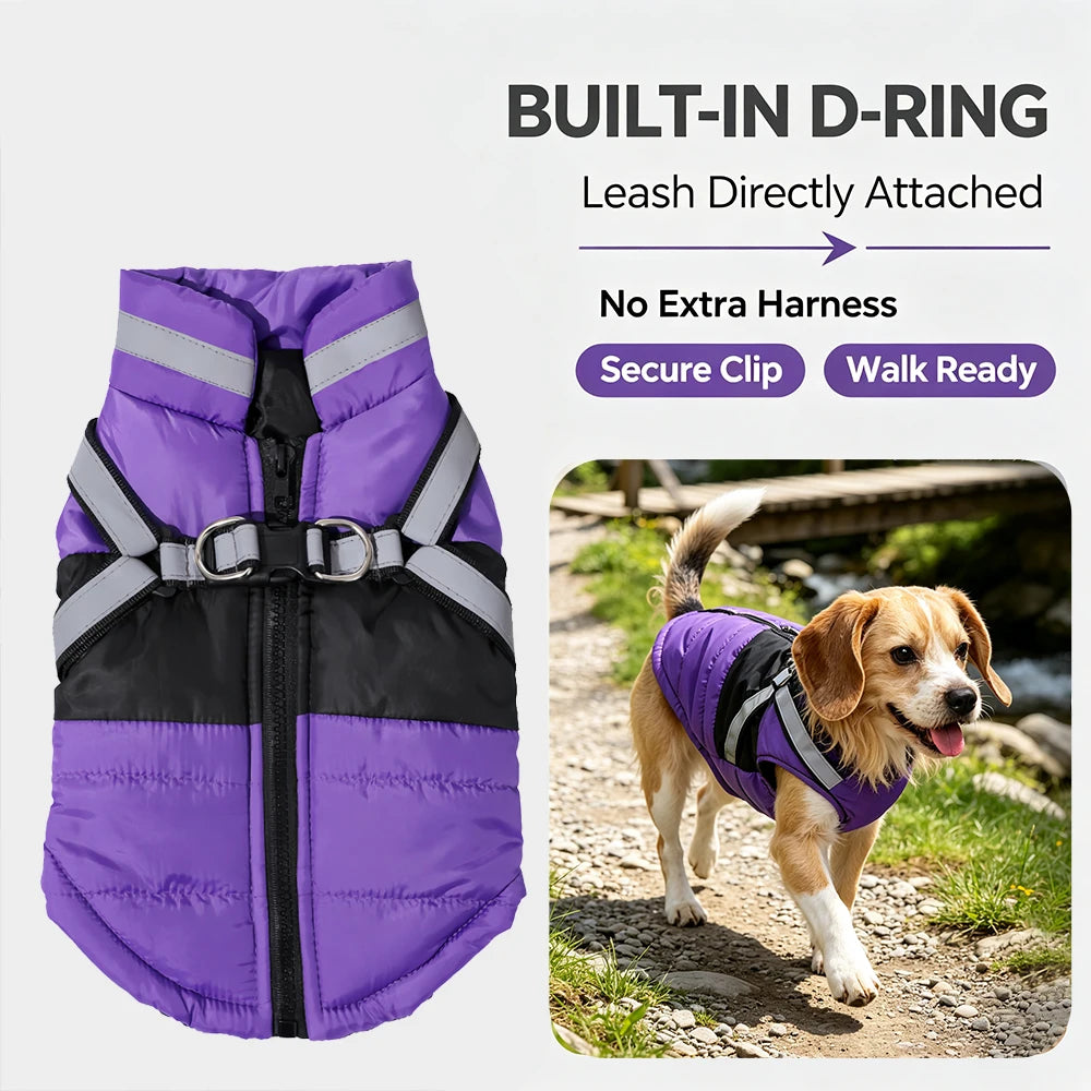 Waterproof Hunting Dog Vest Winter Warm Coat With Reflective Strap Built‑in D‑Ring Harness Outdoor Jacket for Small Medium Dogs
