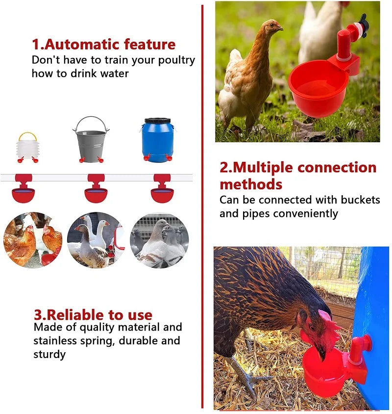 Automatic Chicken Water Feed Drinking Bowl Kit Farm Coop Poultry Waterer Drinking Water Feeder for Chicks Duck Goose Turkey