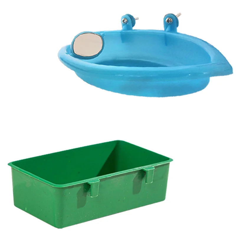 Bird Bath Box Mirror Bird Bath Hanging Plastic Bathtub Bird Food Tray Bird Cage Accessories Parrot Shower Supplies Parrot Feeder