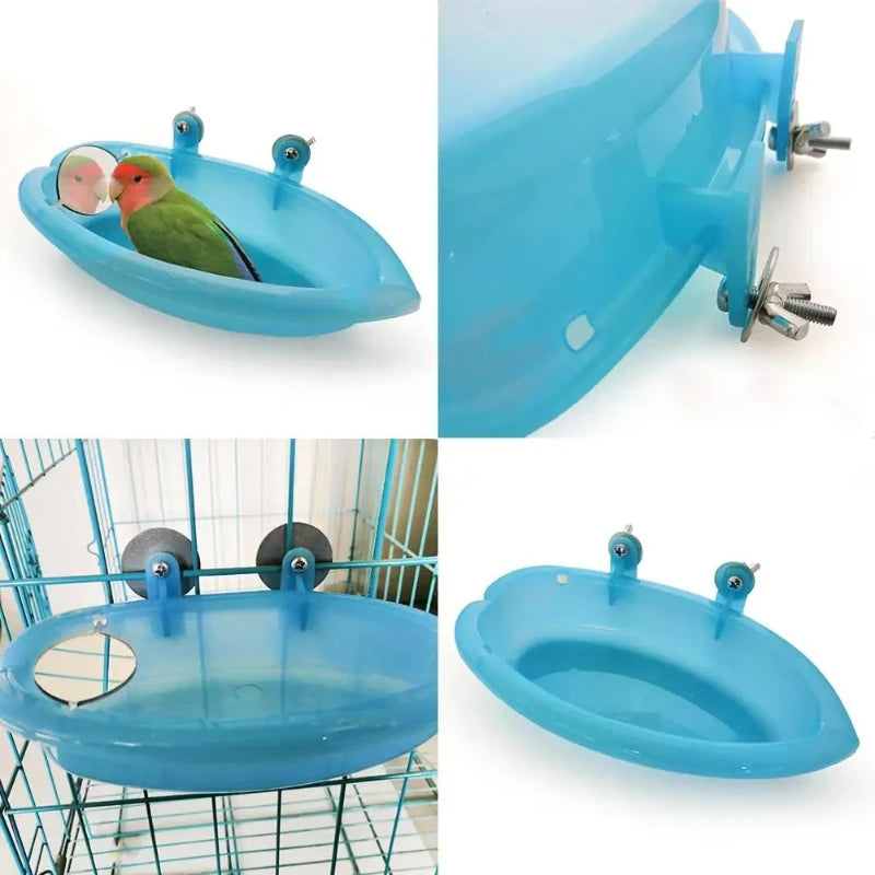 Bird Bath Box Mirror Bird Bath Hanging Plastic Bathtub Bird Food Tray Bird Cage Accessories Parrot Shower Supplies Parrot Feeder