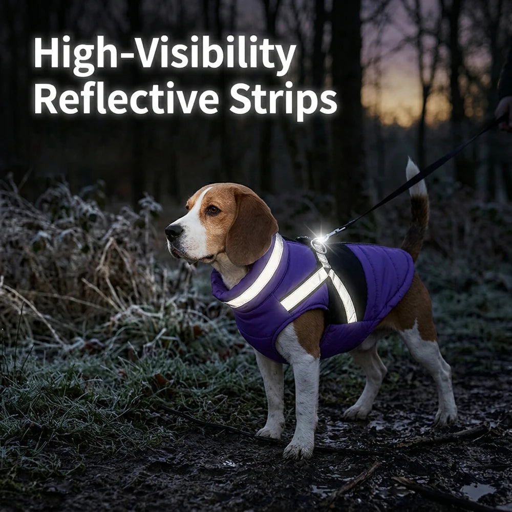 Waterproof Hunting Dog Vest Winter Warm Coat With Reflective Strap Built‑in D‑Ring Harness Outdoor Jacket for Small Medium Dogs