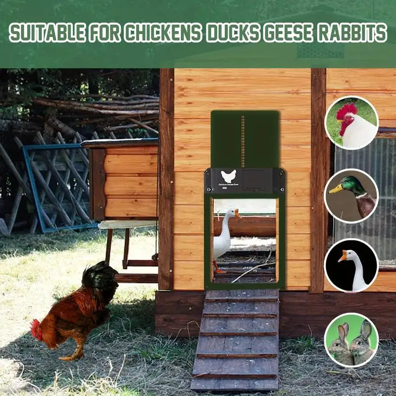 Automatic Chicken Coop Door Chicken House Door Light Sensor Farm Chicken Opener Pets Duck Cage Door Supplies Battery Powered