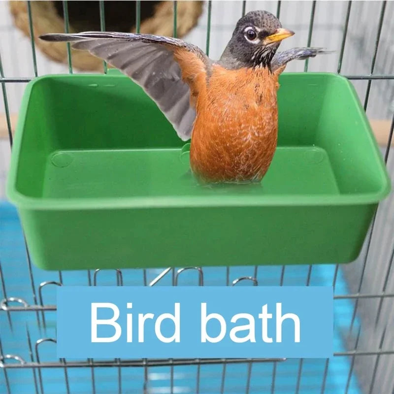 Bird Bath Box Mirror Bird Bath Hanging Plastic Bathtub Bird Food Tray Bird Cage Accessories Parrot Shower Supplies Parrot Feeder